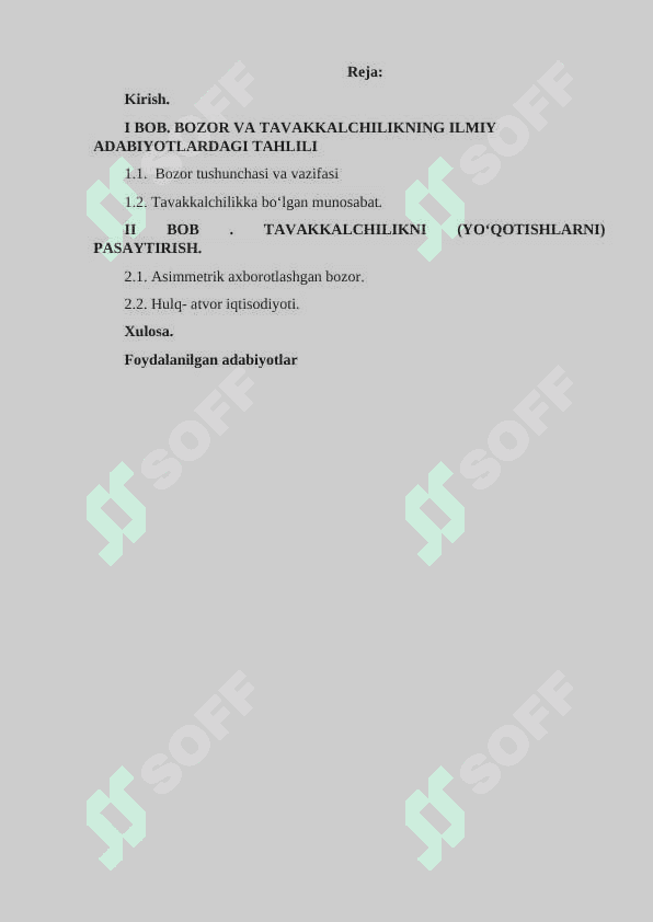 ;“Bozor va Tavakkalchilik” 2