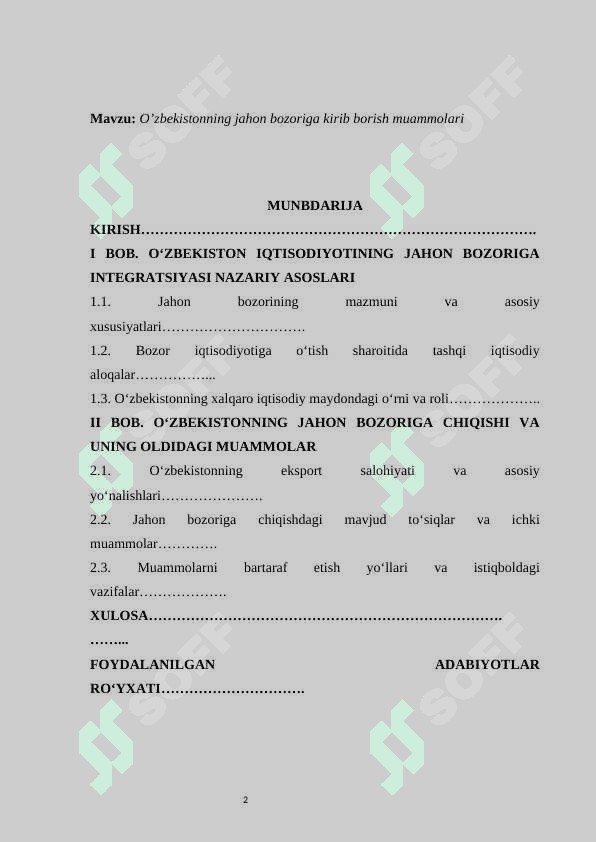 O’zbekistonning jahon bozoriga kirib borish muammolari 2