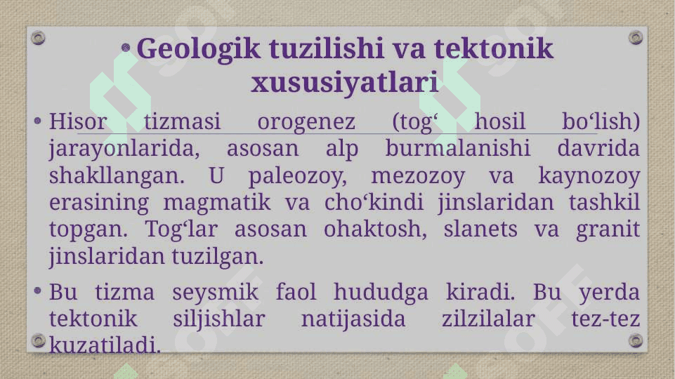 Hisor tizmasig tabiiy geografik tavsif 6
