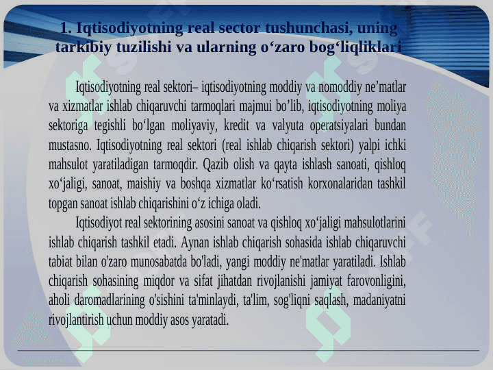 Dinamik makroiqtisodiy tahlilda real sektor 3