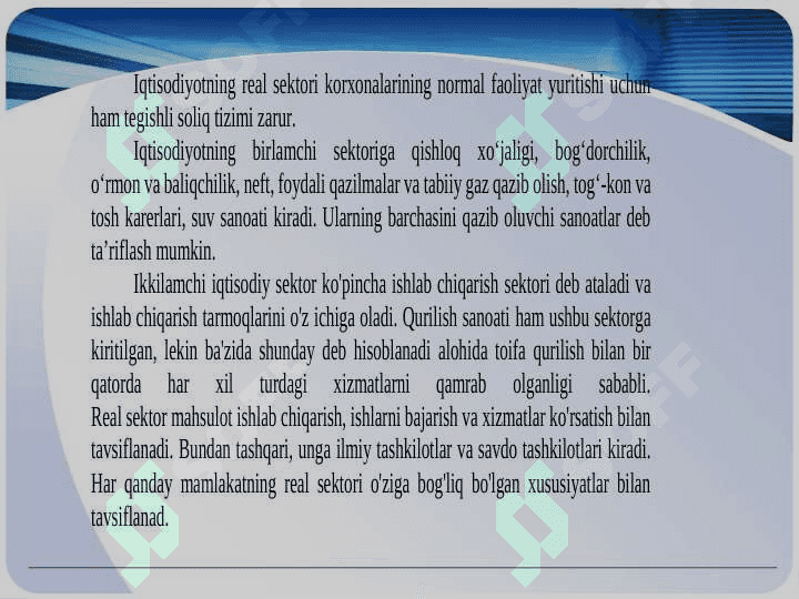 Dinamik makroiqtisodiy tahlilda real sektor 6