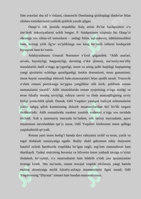 DIYONAT” ROMANIDA ZAMON VA QAHRAMON RUHIYATI TASVIRI 5