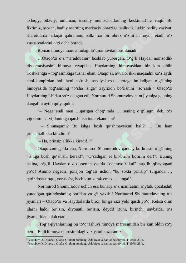 DIYONAT” ROMANIDA ZAMON VA QAHRAMON RUHIYATI TASVIRI 7