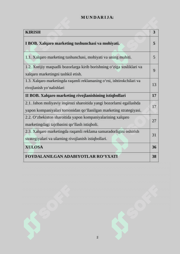 Tashkilotning xalqaro marketing faoliyatini rivojlantirish 2