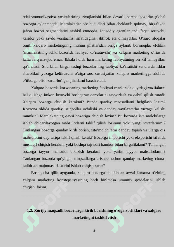 Tashkilotning xalqaro marketing faoliyatini rivojlantirish 8