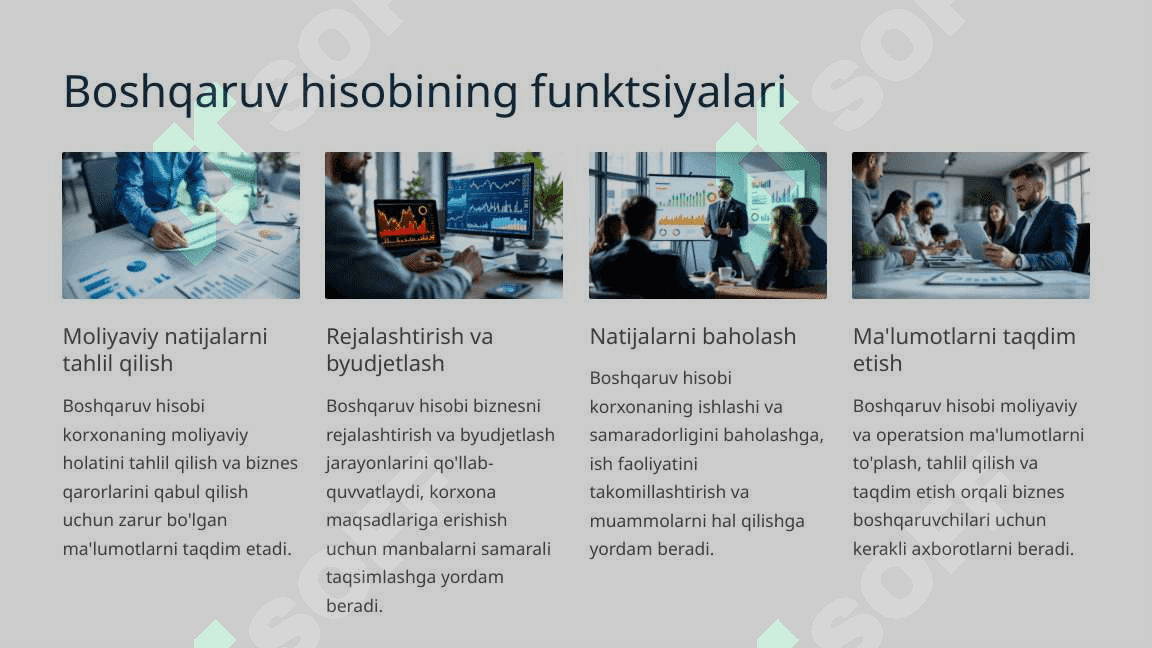 Boshqaruv hisobi funksiyalari, tamoyillari, tizimi va tarkibiy qismlari 3