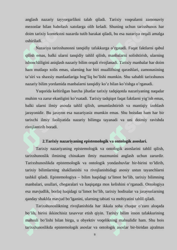 TARIXNI TADQIQ QILISHDA NAZARIYANING O’RNI 8