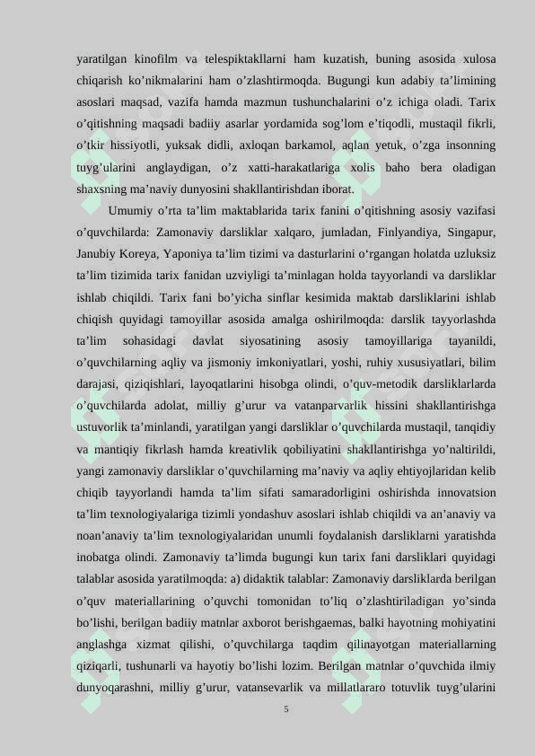TARIX DARSLIKLARI VA ULARGA QO’YILADIGAN ZAMONAVIY TALABLAR 5