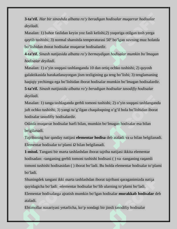 Hodisalar va Ehtimollik 2