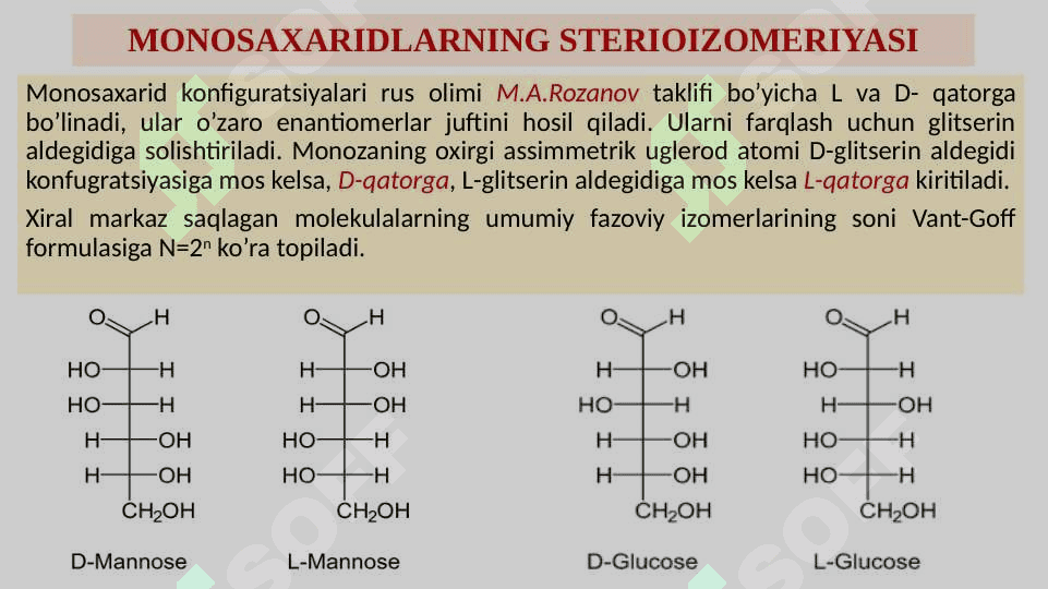 Karbonsuvlar va ularning xossalari. Monosaxaridlar 6
