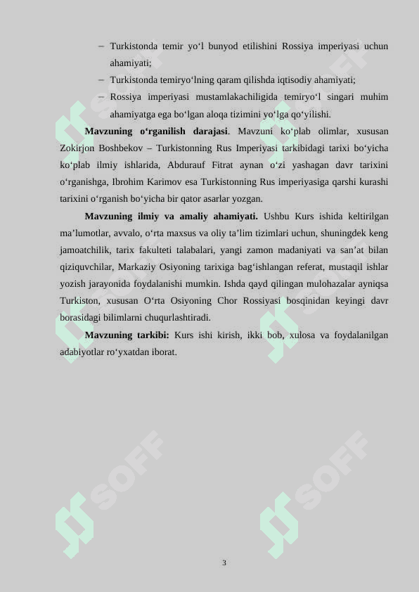 Oʻrta Osiyo Temir yoʻli. Uning imperiya va oʻlka iqtisodida tutgan oʻrni 3