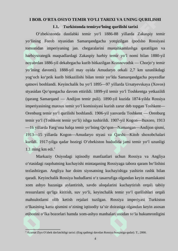 Oʻrta Osiyo Temir yoʻli. Uning imperiya va oʻlka iqtisodida tutgan oʻrni 4