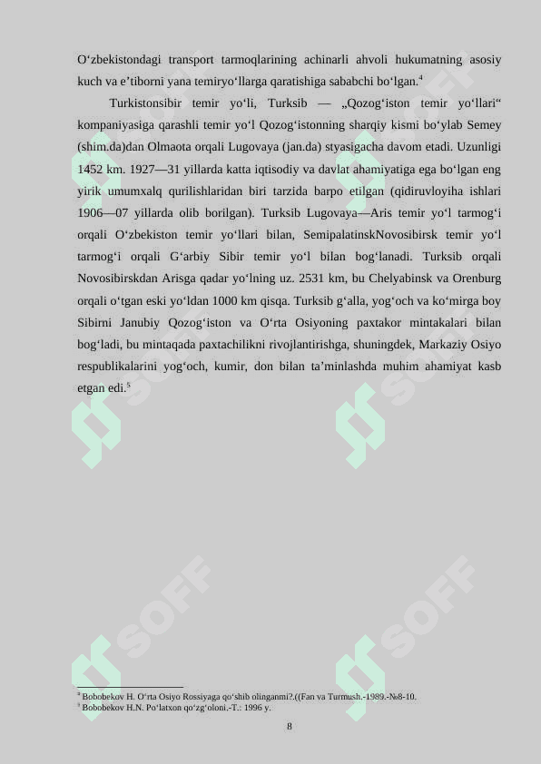 Oʻrta Osiyo Temir yoʻli. Uning imperiya va oʻlka iqtisodida tutgan oʻrni 8