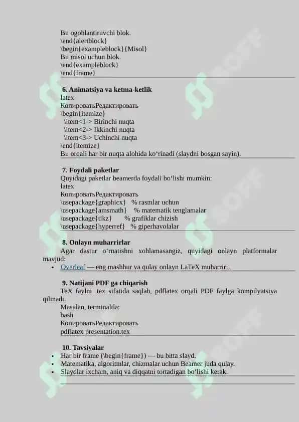 LaTeX dasturi yordamida slaydlar tayyorlash 3