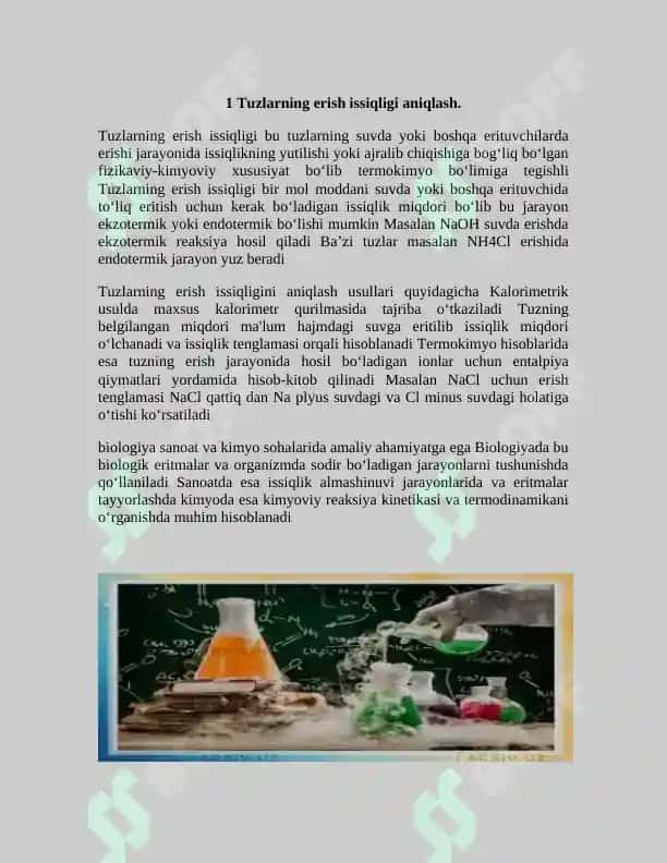 Tuzlarning erish issiqligi aniqlash. Bufer eritmalar va ularning turlari. 3