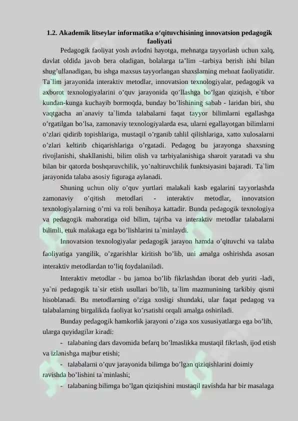 Akademik litseylar informatika o‘qituvchisining innovatsion pedagogik faoliyati va qobiliyati 7