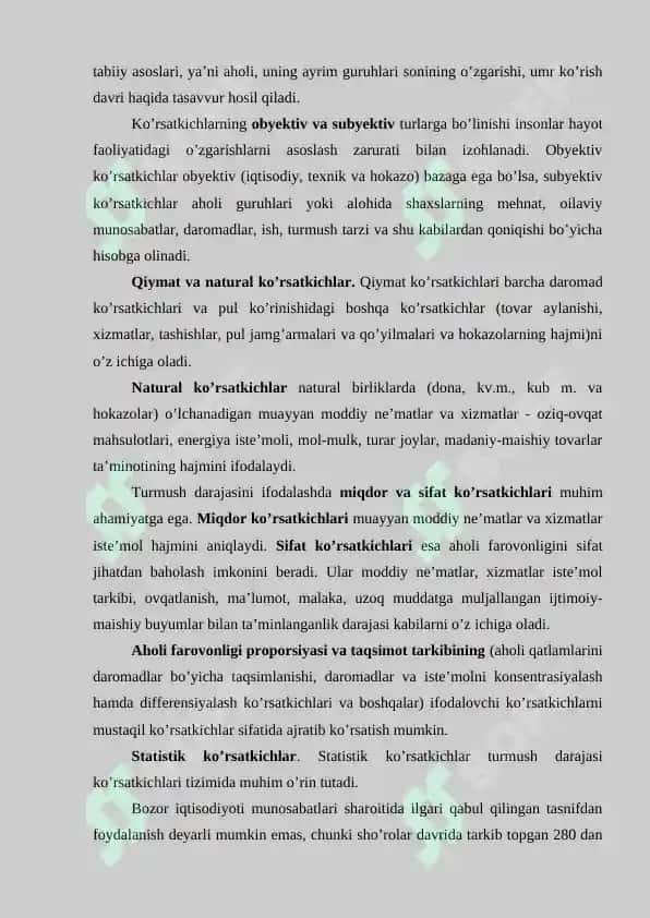 Aholi turmush darajasini ifodalash 8