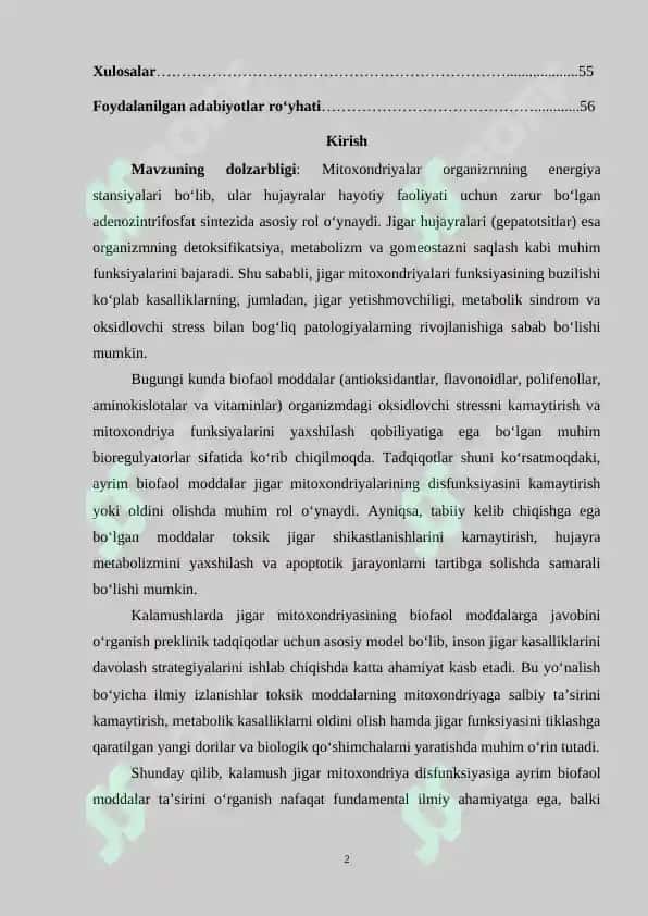 Kalamush jigar mitoxondriya disfunksiyasiga ayrim biofaol moddalar ta’siri 2