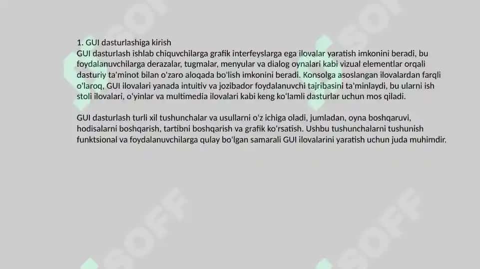 Foydalanuvchi grafik interfeysi (GUI) ni yaratishni individual holda bajarish 2