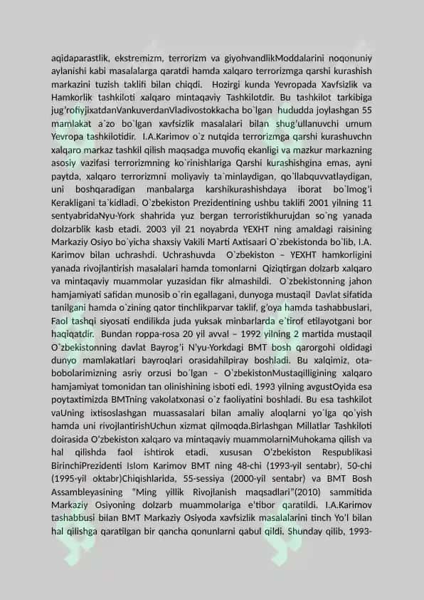 O‘zbekistonning xalqaro tashkilotlar bilan hamkorlik aloqalari 3