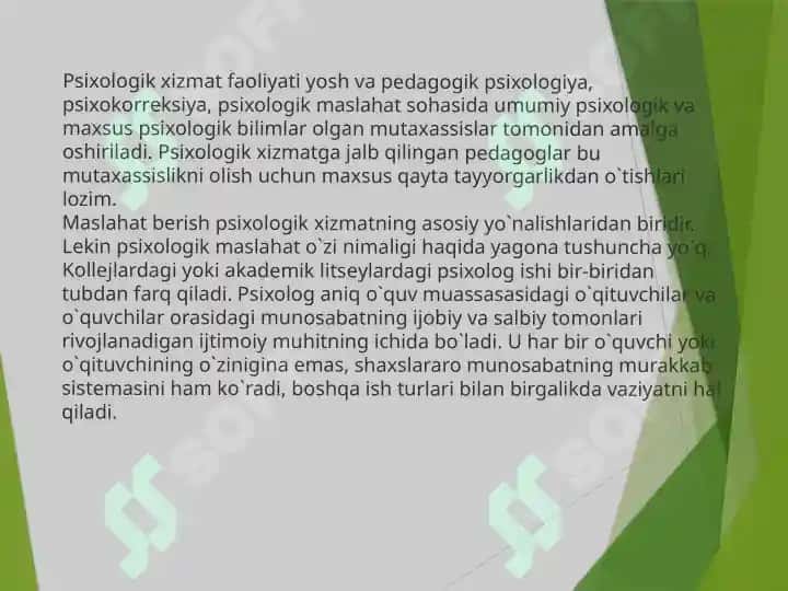 Amaliyotchi psixologning faoliyat soxalari 2