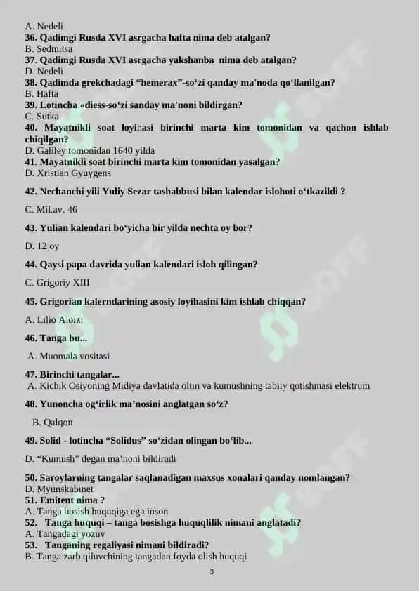 Yordamchi tarix test 3