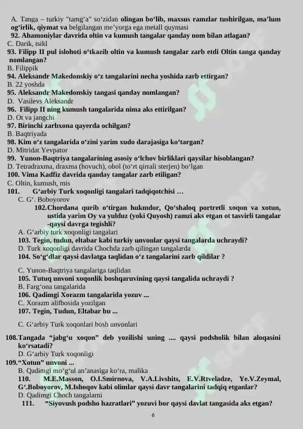 Yordamchi tarix test 6