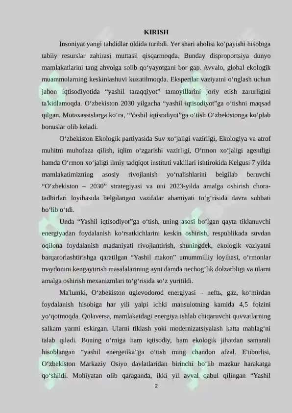 EKOLOGIK SOHADA O’ZBEKISTON RESPUBLIKASIGA TAHDIDLAR 2