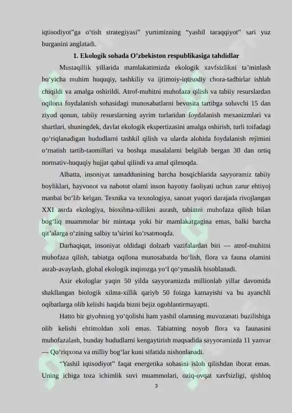 EKOLOGIK SOHADA O’ZBEKISTON RESPUBLIKASIGA TAHDIDLAR 3