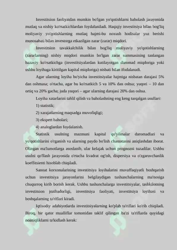 Biznesda investitsion analitika asoslari 2