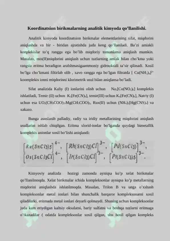 Kordinatsion birikmalarning Analitik kimyoda qo’llanilishi 3