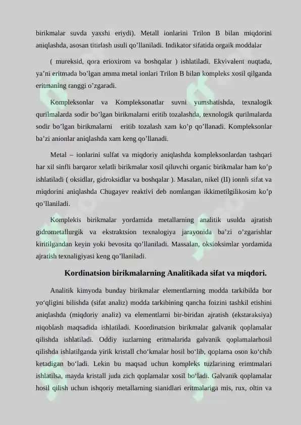Kordinatsion birikmalarning Analitik kimyoda qo’llanilishi 4