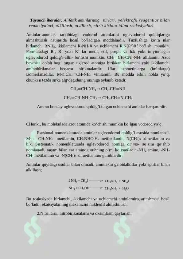 Alifatik aminlar 2