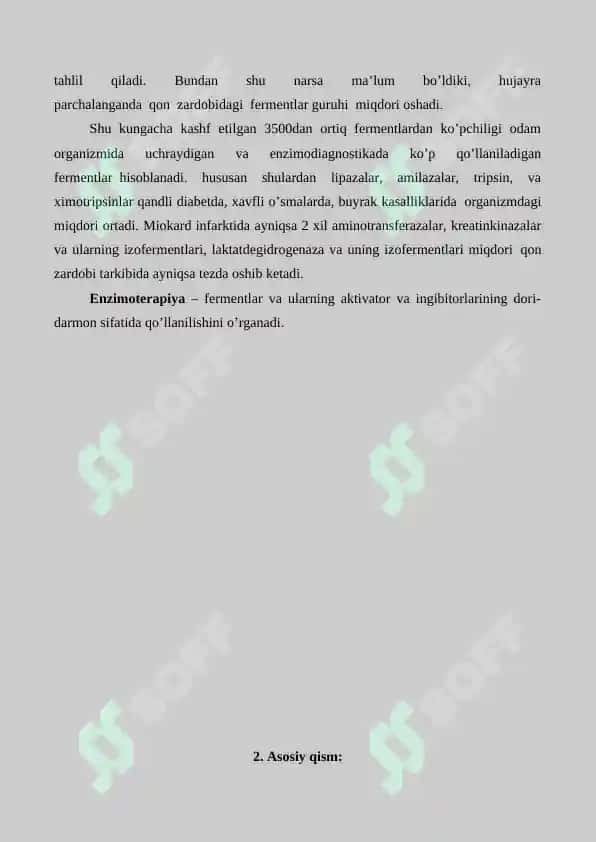 Fermentlarning qo'llanilishi va tibbiyotda ular faolligini aniqlash. Referat 12 bet 3