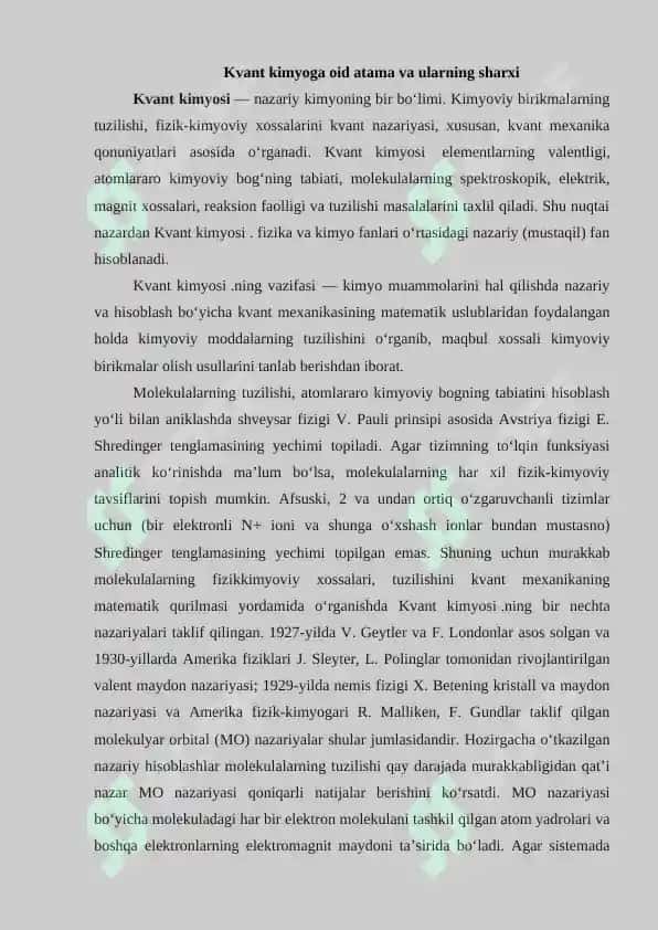 Kvant kimyoga oid atama va ularning sharxi 2
