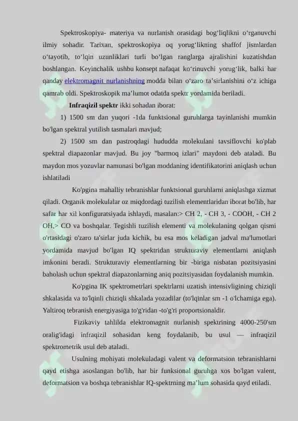 Moddalar tuzilishini aniqlashda UB, IQ, YaMR va mass-spektroskopiyalarini birgalikda ishlatish. 2