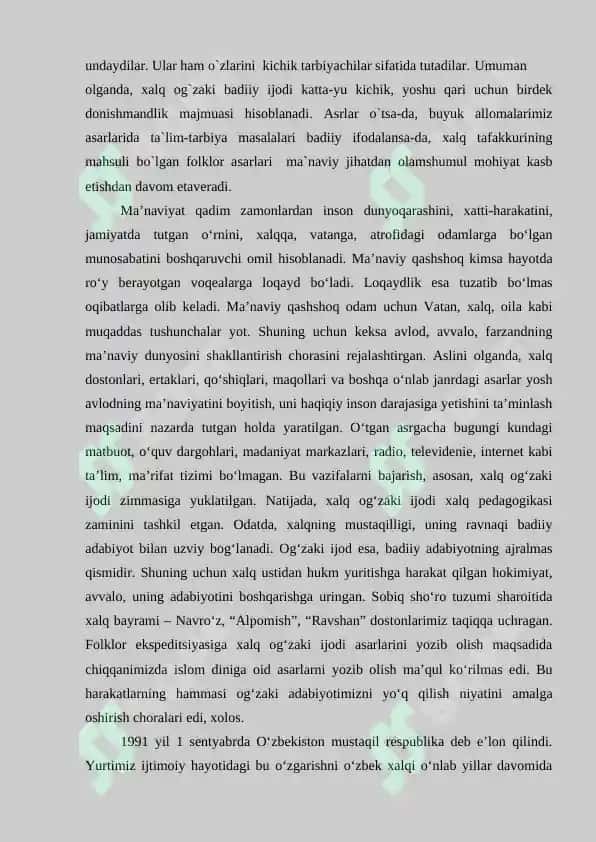 XALQ OG‘ZAKI IJODI VA QADRIYATLARI DAVLAT MAQOMIDA 2