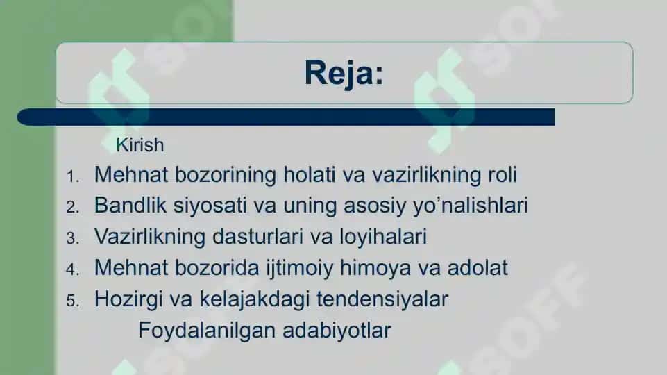 O’zbekiston Respublikasi Bandlik va mehnat munosabatlari vazirligining mehnat bozoridagi tutgan o’rni 2