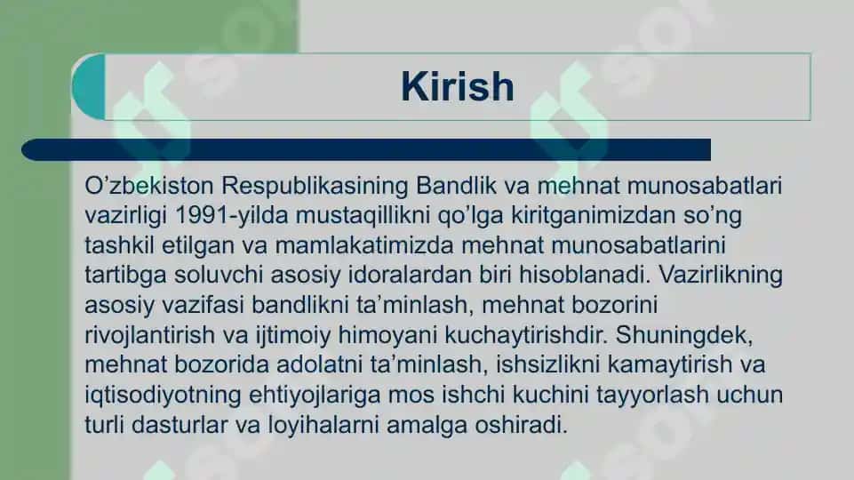 O’zbekiston Respublikasi Bandlik va mehnat munosabatlari vazirligining mehnat bozoridagi tutgan o’rni 3