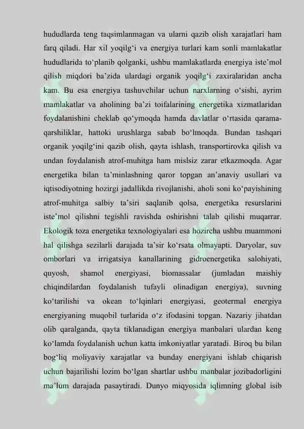 O‘zbekistonda qayta tiklanadigan energitikani rivojlantirish istiqbollari 3