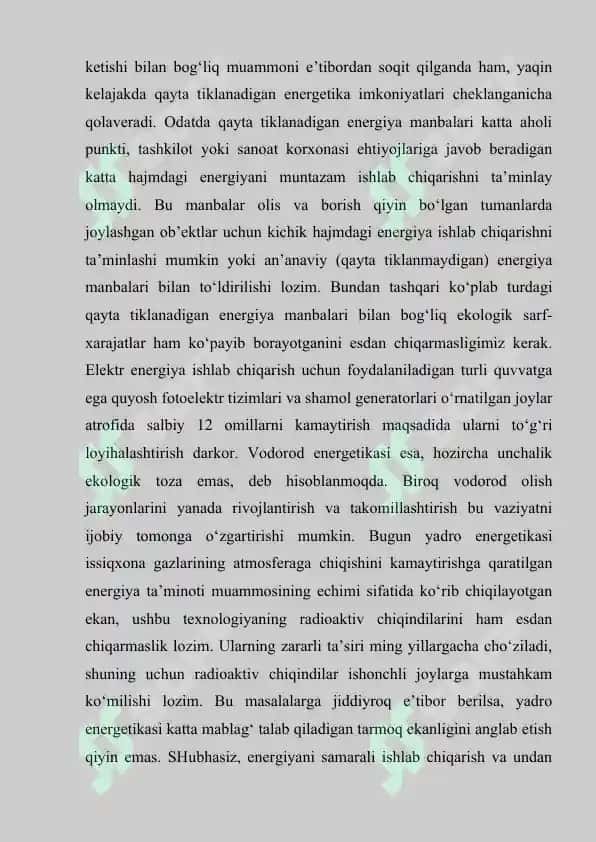 O‘zbekistonda qayta tiklanadigan energitikani rivojlantirish istiqbollari 4