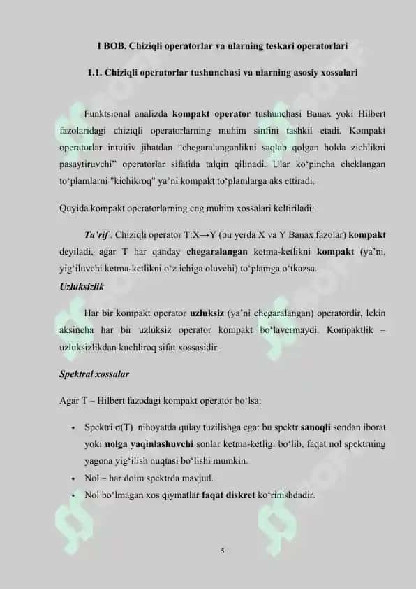 Teskari operatorlar. Kompakt operatorlar 5