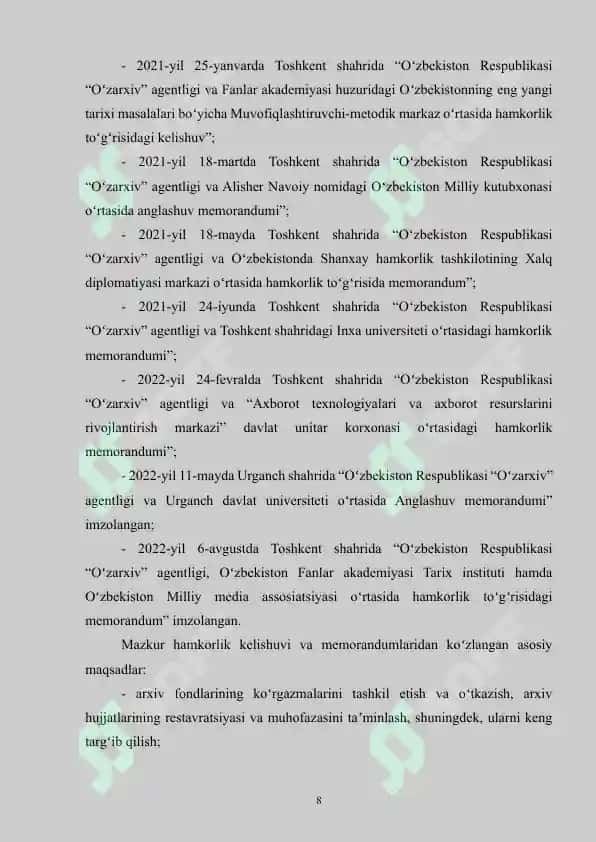 O‘ZBEKISTON TARIXIGA DOIR QO‘LYOZMA VA MANBALARNI QAYTARISH VA ULARDAN NUSXA OLISH ISHLARI 8