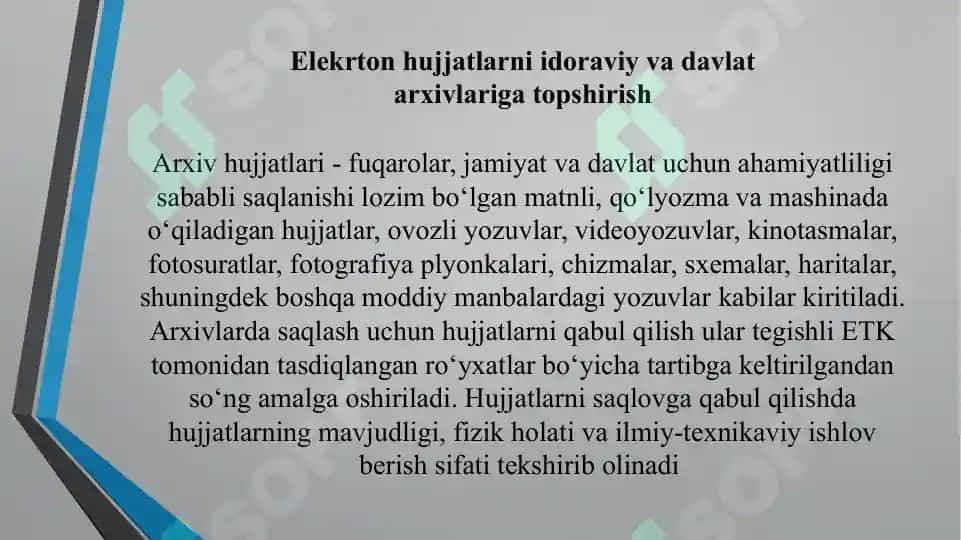Elektron hujjatlarni idoraviy va davlat arxivlariga topshirish 4