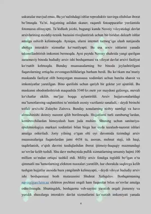 Mustaqillik yillarida arxiv sohasida amalga oshirilgan islohotlar (1991-2024 ) yy 4