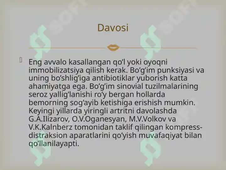 Yiringli artrit, osteomelit va suyak bo’g’im sili 6