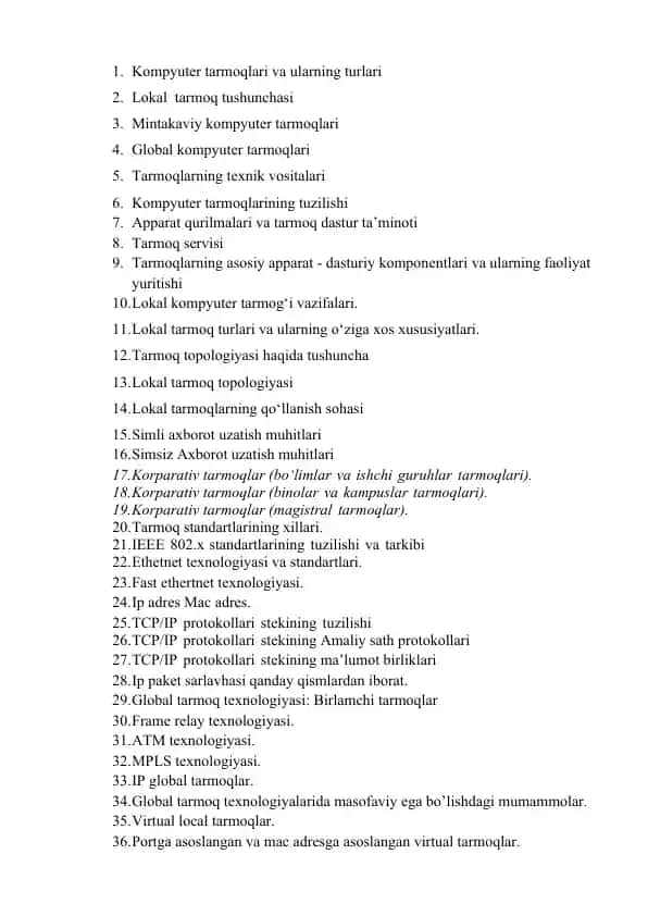 Kompyuter tarmoqlari va ularning turlari