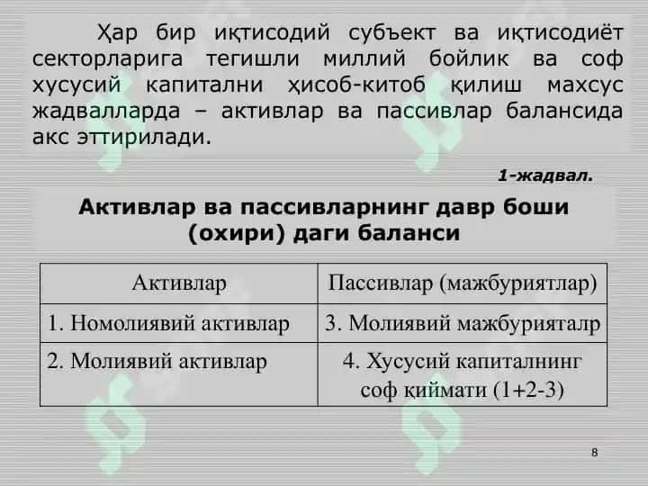 МИЛЛИЙ БОЙЛИК СТАТИСТИКАСИ 8