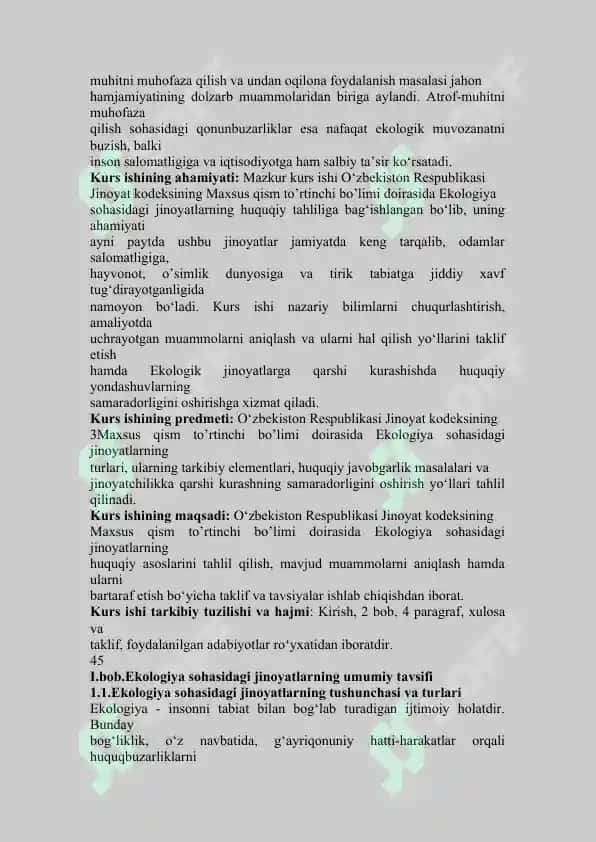 Ekologiya sohasidagi jinoyatlarning umumiy tavsifi 3