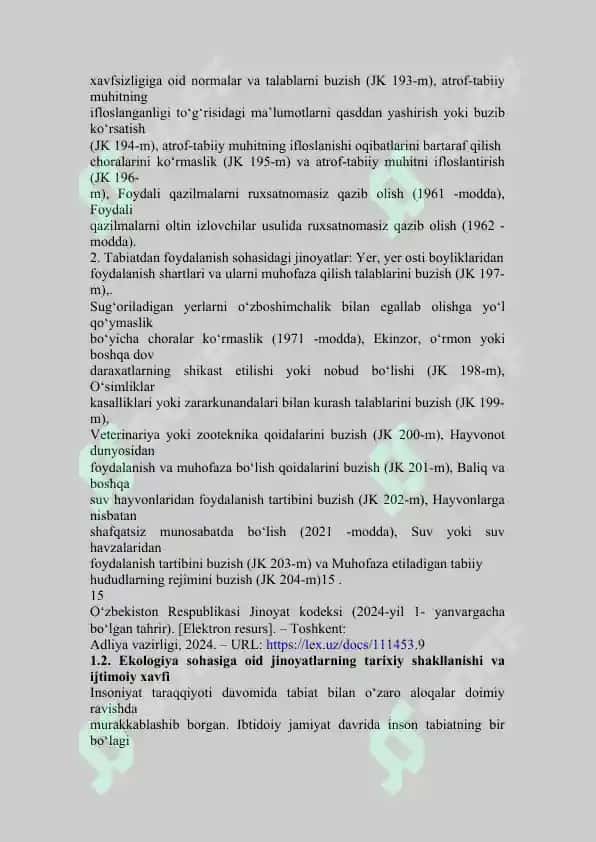 Ekologiya sohasidagi jinoyatlarning umumiy tavsifi 8